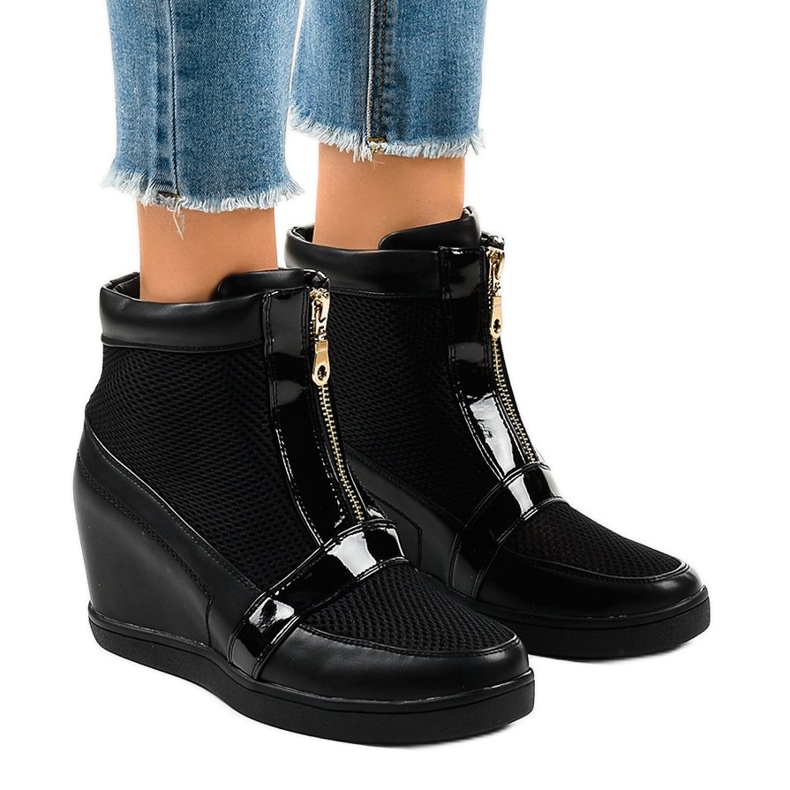 Sneakers nere con zeppa con cerniera 2666-10 nero 1