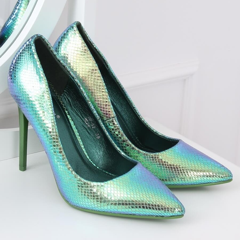 Décolleté con tacco a spillo olografico blu e verde NF-52 Blue 1
