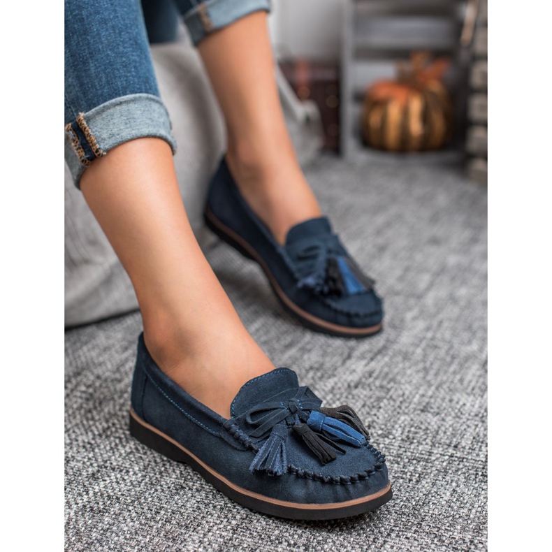 Filippo Mocassini In Pelle Con Frange blu 2