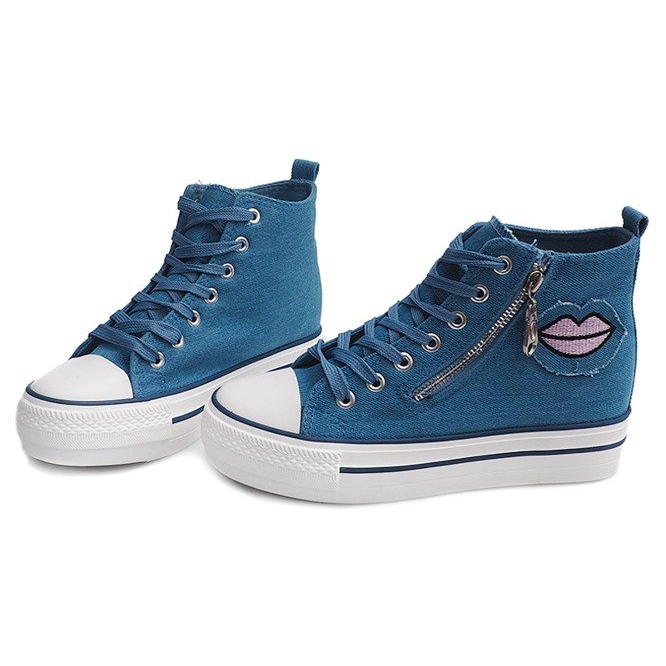 Sneakers alte in denim K3031 blu navy 1