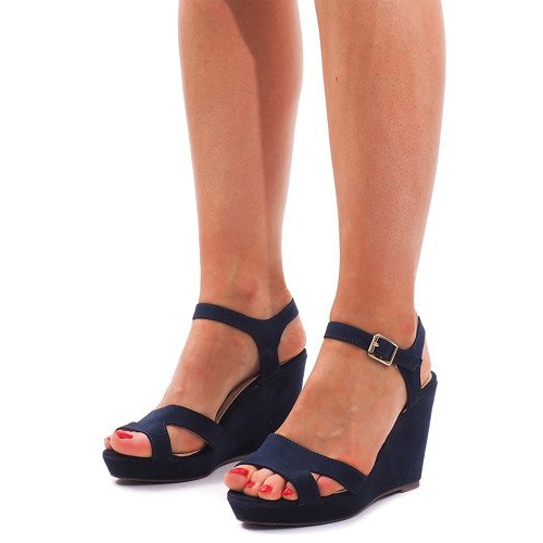 Sandali con zeppa C-012 Blu navy 2