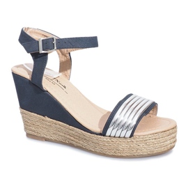 Sandali neri su una delicata zeppa Glam Shine blu navy 1