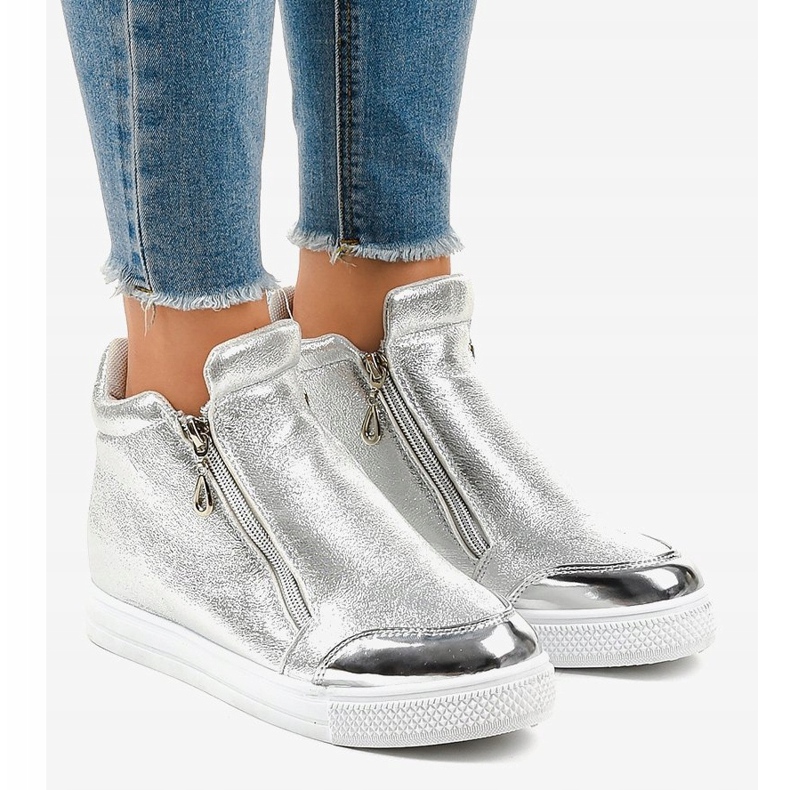Sneakers con zeppa argento con cerniere R51-3 grigio 1