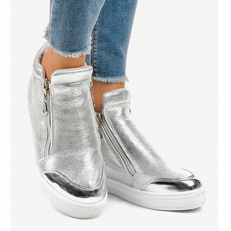Sneakers con zeppa argento con cerniere R51-3 grigio 2