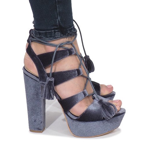 Sandali grigi su palo in velour One Love grigio 1