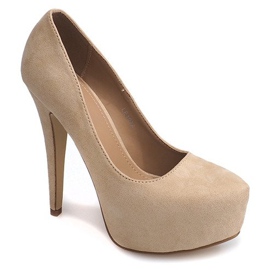 Décolleté in pelle scamosciata sulla piattaforma LE107A beige chiaro 2