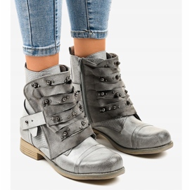 Stivali grigi da donna decorati con cerniera F1611 grigio 1