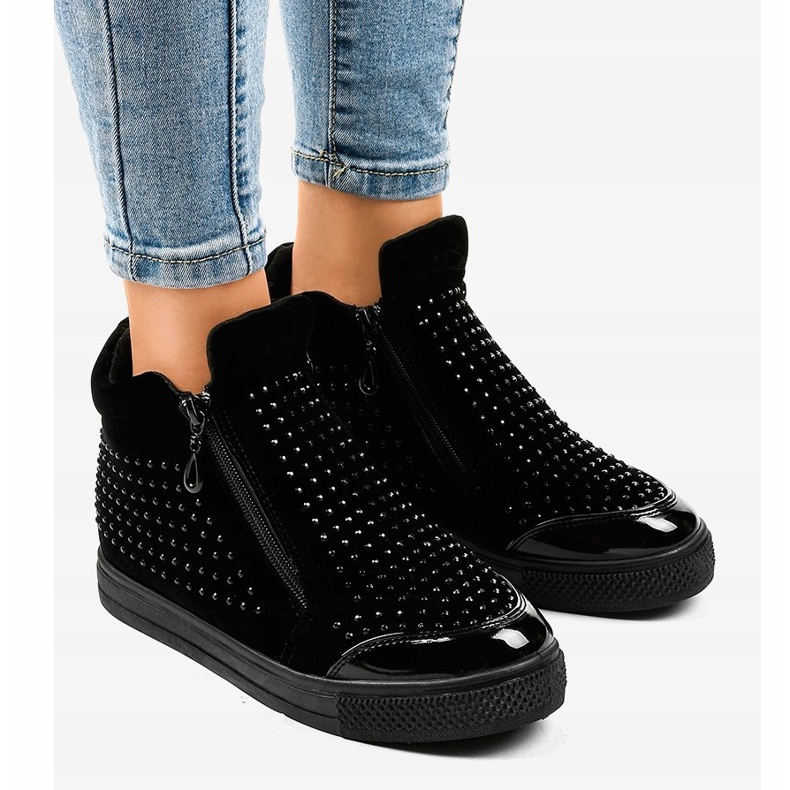 Sneakers nere con zeppa con cerniere R51-1 nero 1