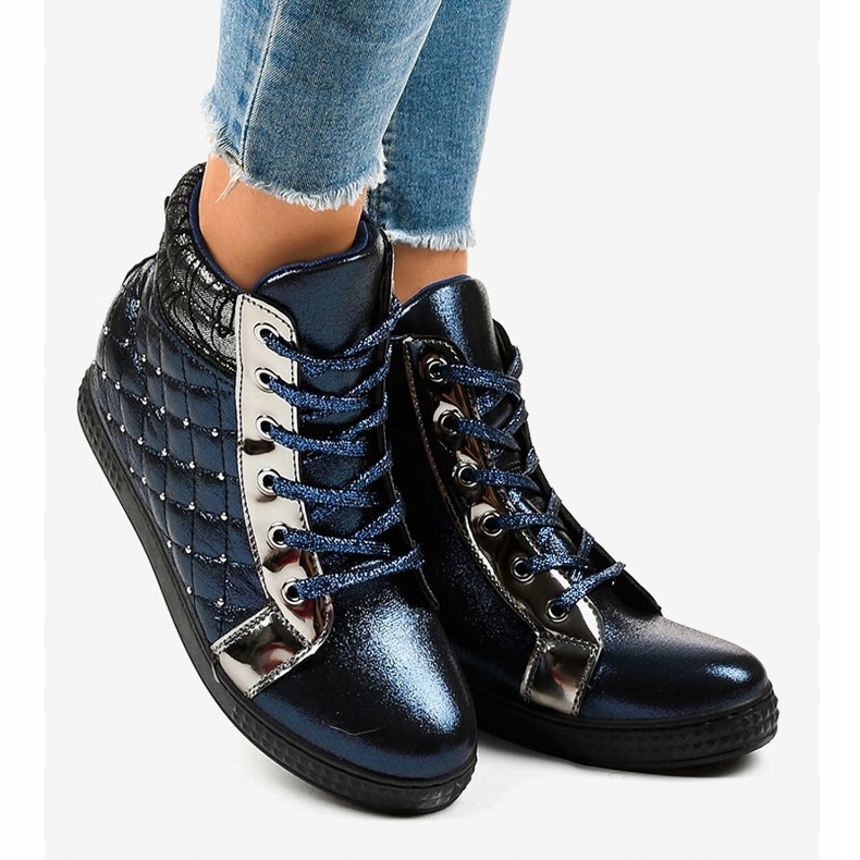 Sneakers blu navy sulla zeppa R468-1 2