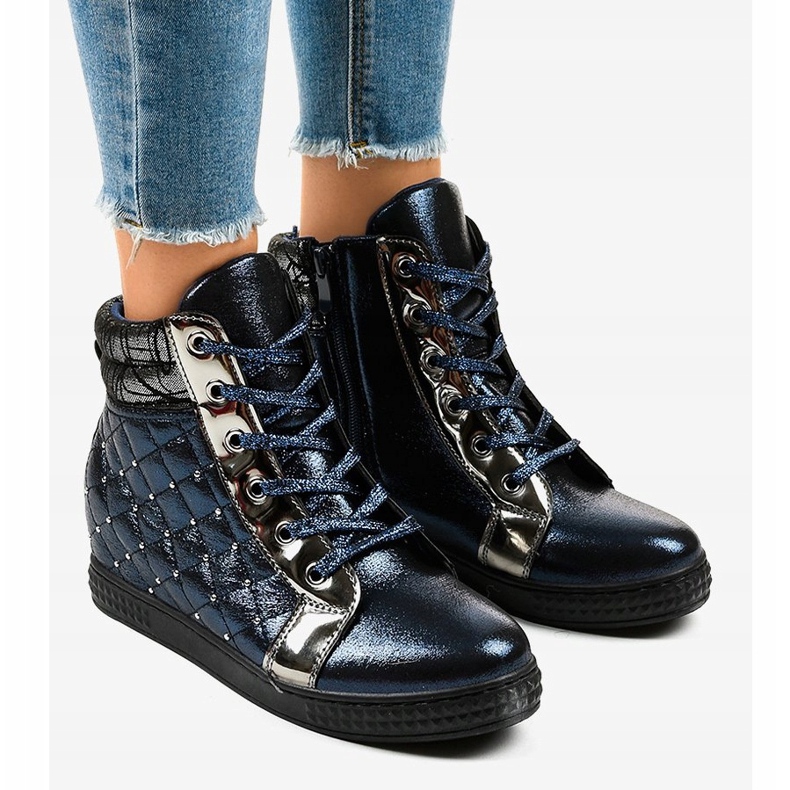 Sneakers blu navy sulla zeppa R468-1 1