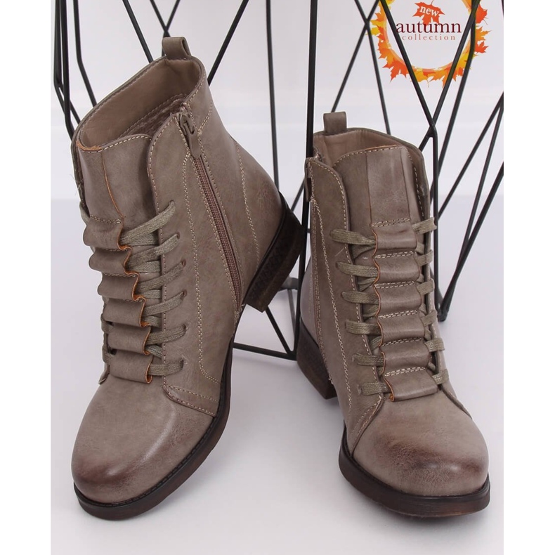 Stivaletti stringati beige F2801 Khaki 1
