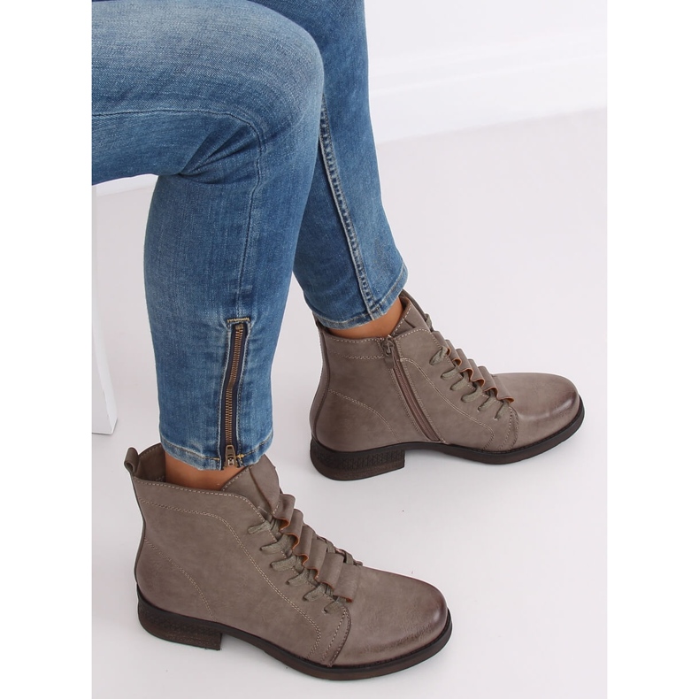 Stivaletti stringati beige F2801 Khaki 2