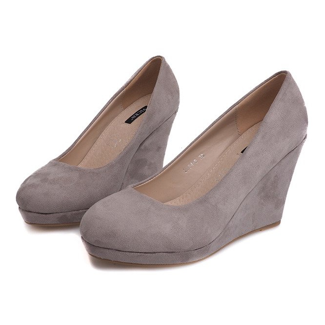 Décolleté in pelle scamosciata con zeppa 2054 grigie grigio 1