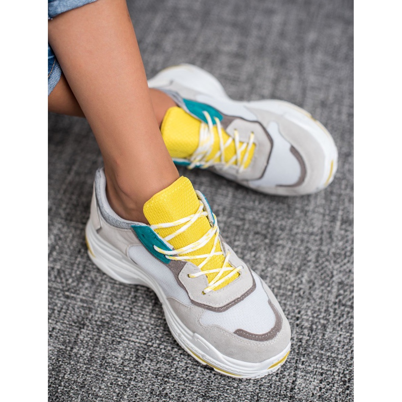 SHELOVET Scarpe sportive stringate grigio giallo 1