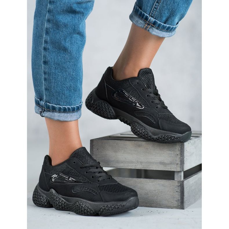 SHELOVET Scarpe sportive in tessuto nero 1