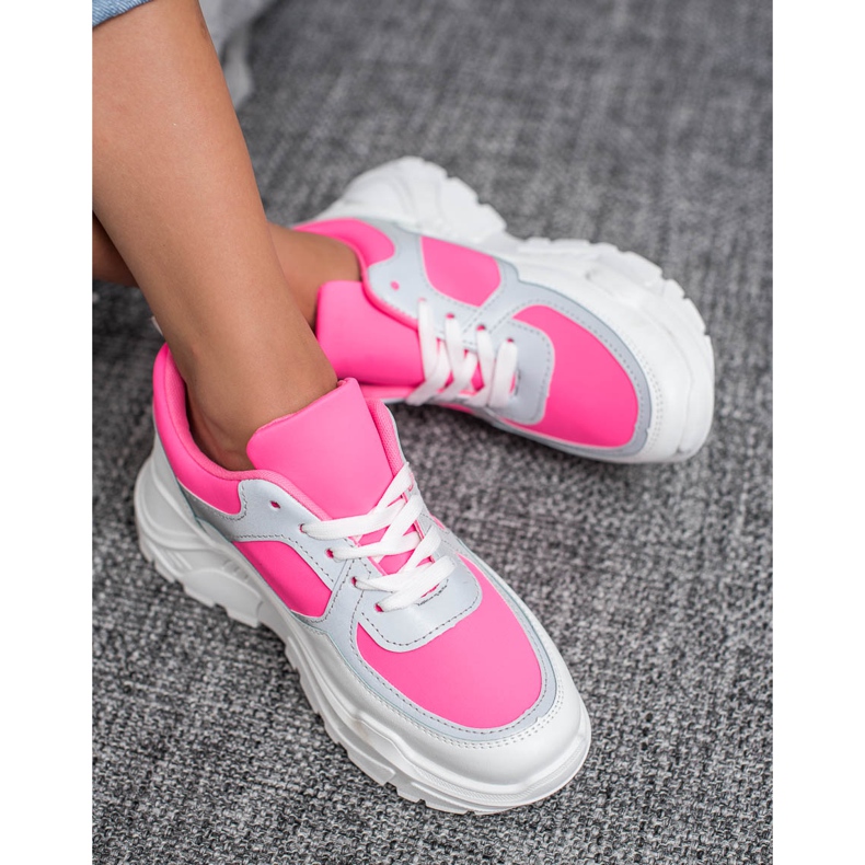 Ideal Shoes Scarpe sportive al neon bianca rosa multicolore 2