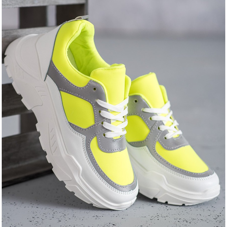 Ideal Shoes Scarpe sportive al neon bianca multicolore giallo 1