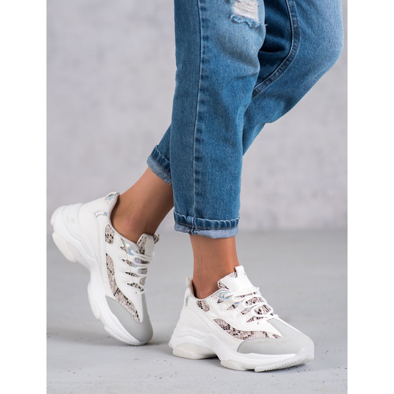 Kayla Sneakers allacciate con stampa serpente bianca 1