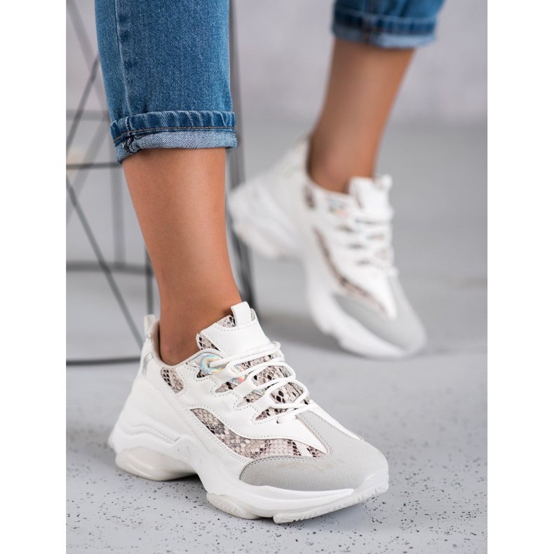 Kayla Sneakers allacciate con stampa serpente bianca 2