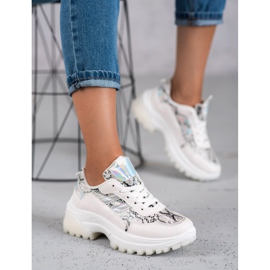 SHELOVET Sneakers bianche con stampa serpente bianco 1