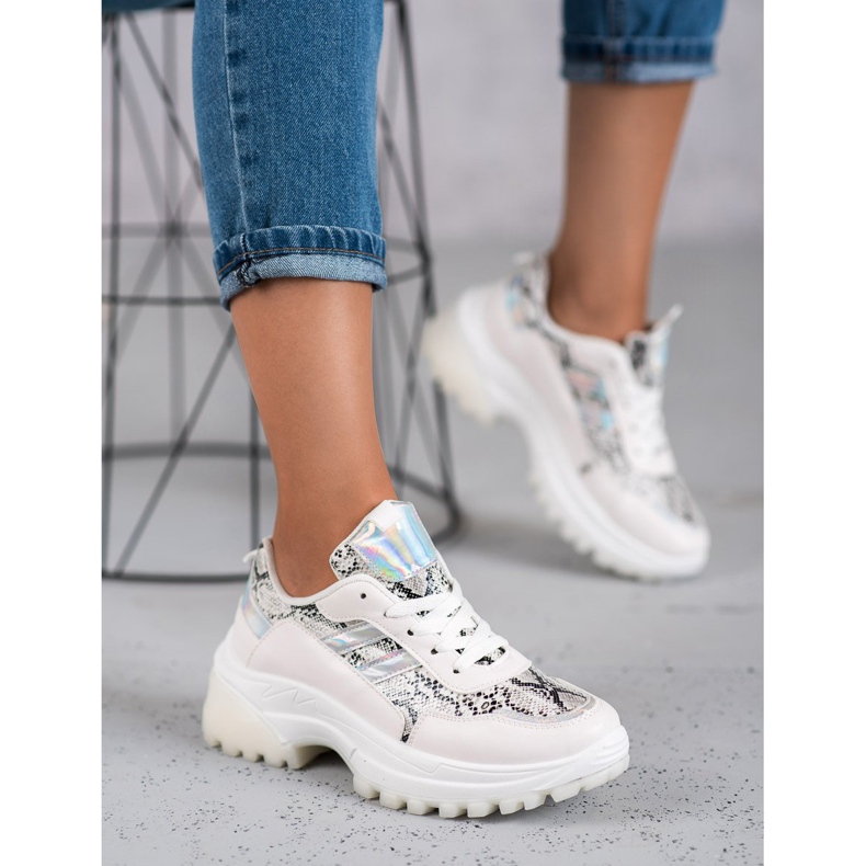 SHELOVET Sneakers bianche con stampa serpente bianco 1