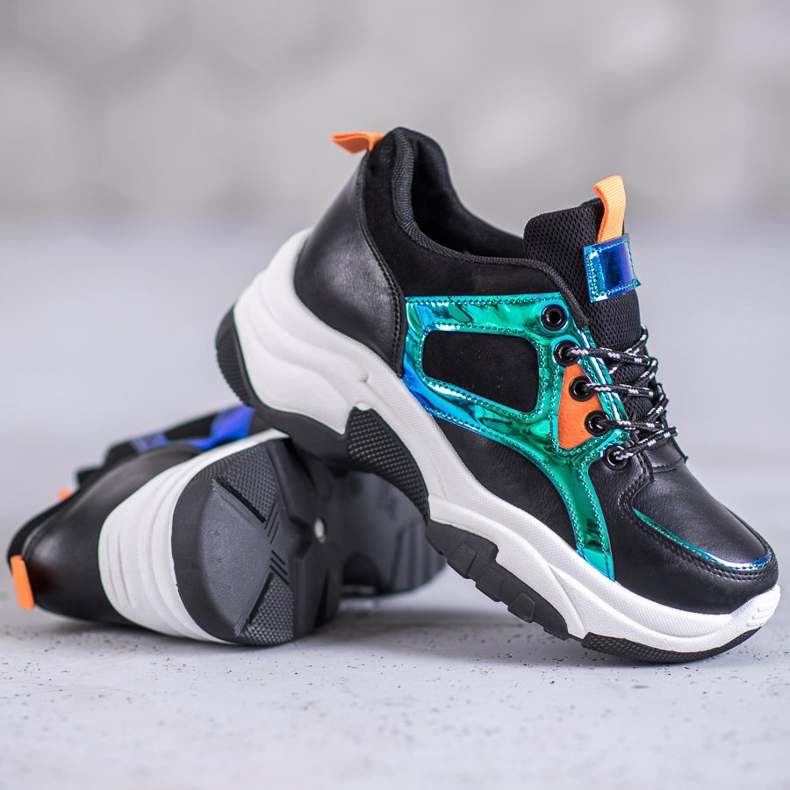 SHELOVET Scarpe sportive con effetto olografico nero 1