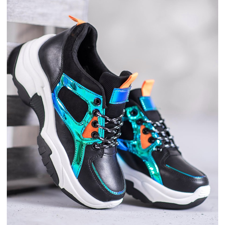 SHELOVET Scarpe sportive con effetto olografico nero 2