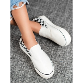 SHELOVET Slipons a scacchi bianchi bianca 1