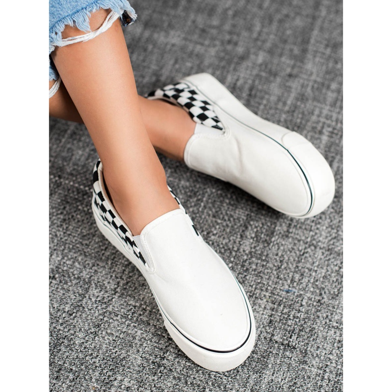 SHELOVET Slipons a scacchi bianchi bianca 1
