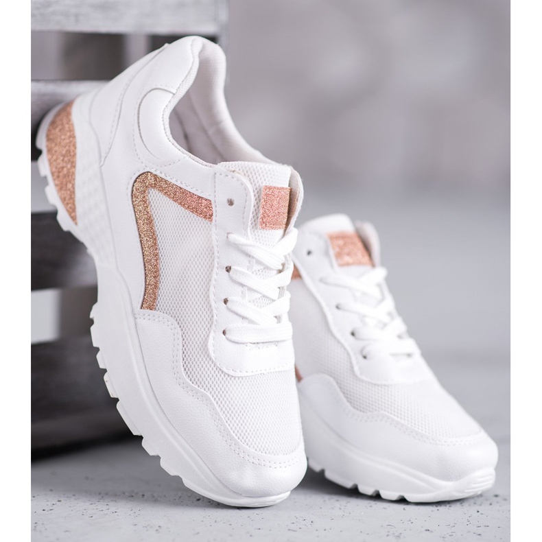 SHELOVET Scarpe sportive con glitter bianca 1