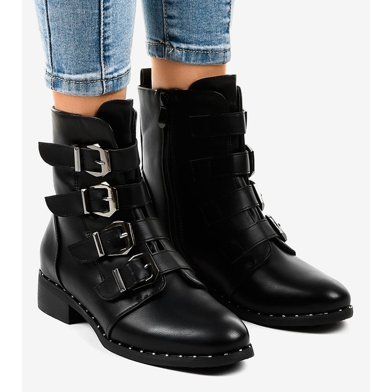 Stivali neri da donna con fibbie S120 nero 1