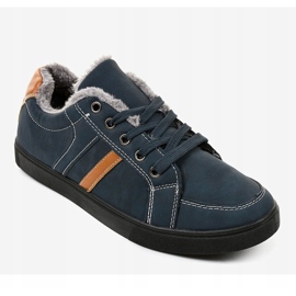 Sneakers uomo blu navy con pelliccia E756M-2 1
