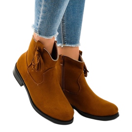 Stivali da donna piatti cammello con frange YS476 marrone 1