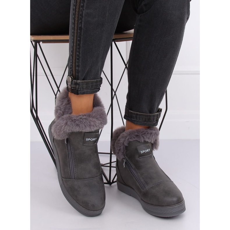 Sneakers grigie alla caviglia con pelliccia W19-29 Grey grigio 1