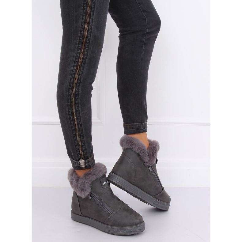 Sneakers grigie alla caviglia con pelliccia W19-29 Grey grigio 2