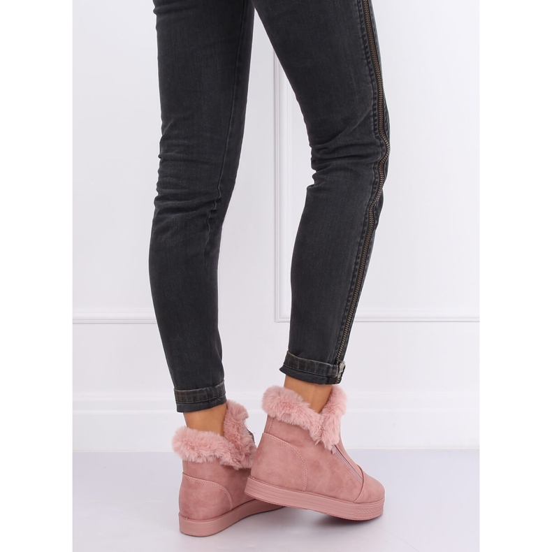 Sneakers rosa alte alla caviglia con pelliccia W19-29 Pink 2