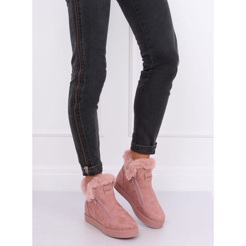 Sneakers rosa alte alla caviglia con pelliccia W19-29 Pink 1