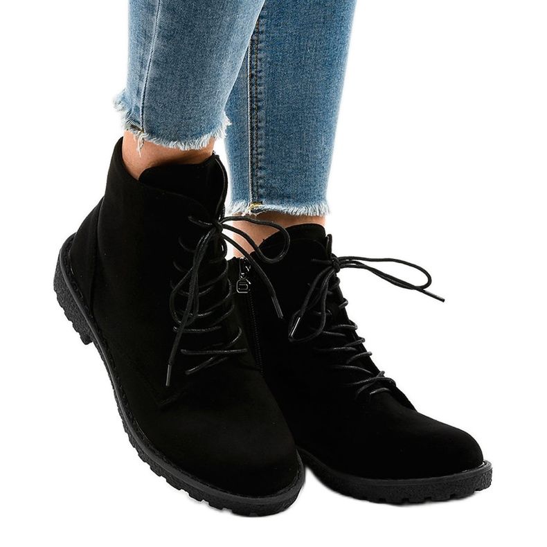 Stivali stringati in camoscio nero HJ99-103 2