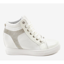 Sneakers bianche con zeppa e paillettes AN2959 bianca 2