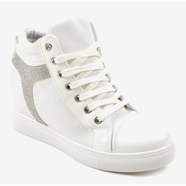 Sneakers bianche con zeppa e paillettes AN2959 bianca 1