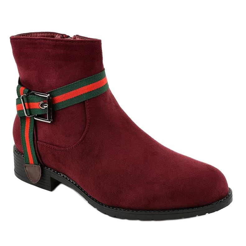 Stivali scamosciati bordeaux sul palo con fibbia 6119 rosso 1