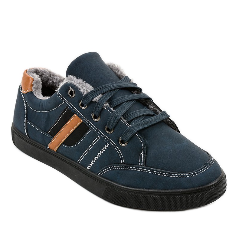 Sneakers uomo blu navy con pelliccia E753M-2 1