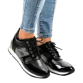 Sneakers nere con zeppe stringate S0054-1 nero 1