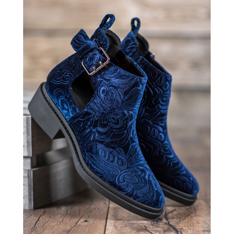 Corina Stivali di velluto nero blu 1