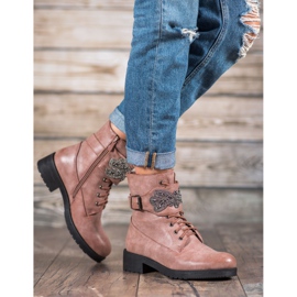 Super Me Stivali stringati con ornamento rosa 2