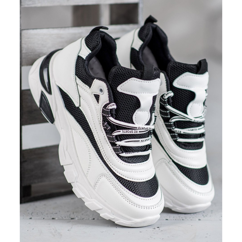 SHELOVET Scarpe da ginnastica alla moda bianca nero 2