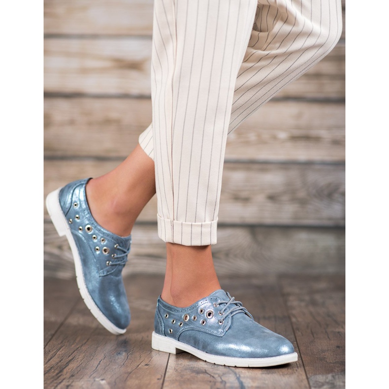 SHELOVET Scarpe annodate con ecopelle blu 2