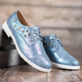 SHELOVET Scarpe annodate con ecopelle blu 1