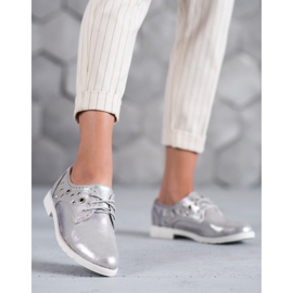 SHELOVET Scarpe annodate con ecopelle grigio 2