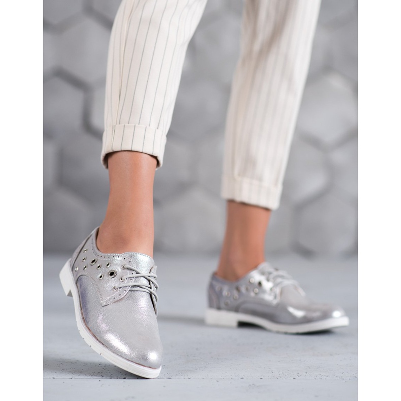 SHELOVET Scarpe annodate con ecopelle grigio 2